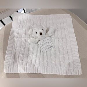 NWT Baby Mode Adorable Soft White Cotton Cable Knit Lovey Security Blanket